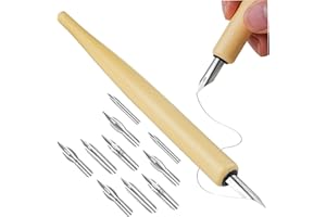 Dip Pen Set, Dipping Wooden Manga Pens with 5 Nibs for Manga, Comic, Word Art and Pen-and-Ink Drawing, Light Yellow