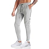 BROKIG Men's Lightweight Athletic Gym Jogger Pants, Stretch Quick Dry Workout Running Sweat Pants with Zipper Pockets