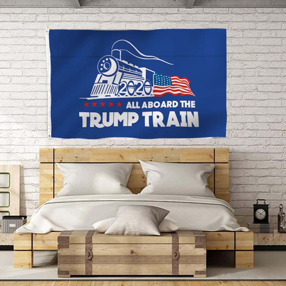 Kaiyuan Dynasty Trump Flag Train Donald Trump Flags Support for President 2020 Banner - All Aboard The Trump Train 3 x 5 feet with Two Brass Grommets : Garden & Outdoor