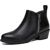 Athlefit Women's Ankle Boots Chunky Low Heel Comfortable Short Boots Round Toe Dress Booties with Side Zipper