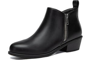Athlefit Women's Ankle Boots Chunky Low Heel Comfortable Short Boots Round Toe Dress Booties with Side Zipper