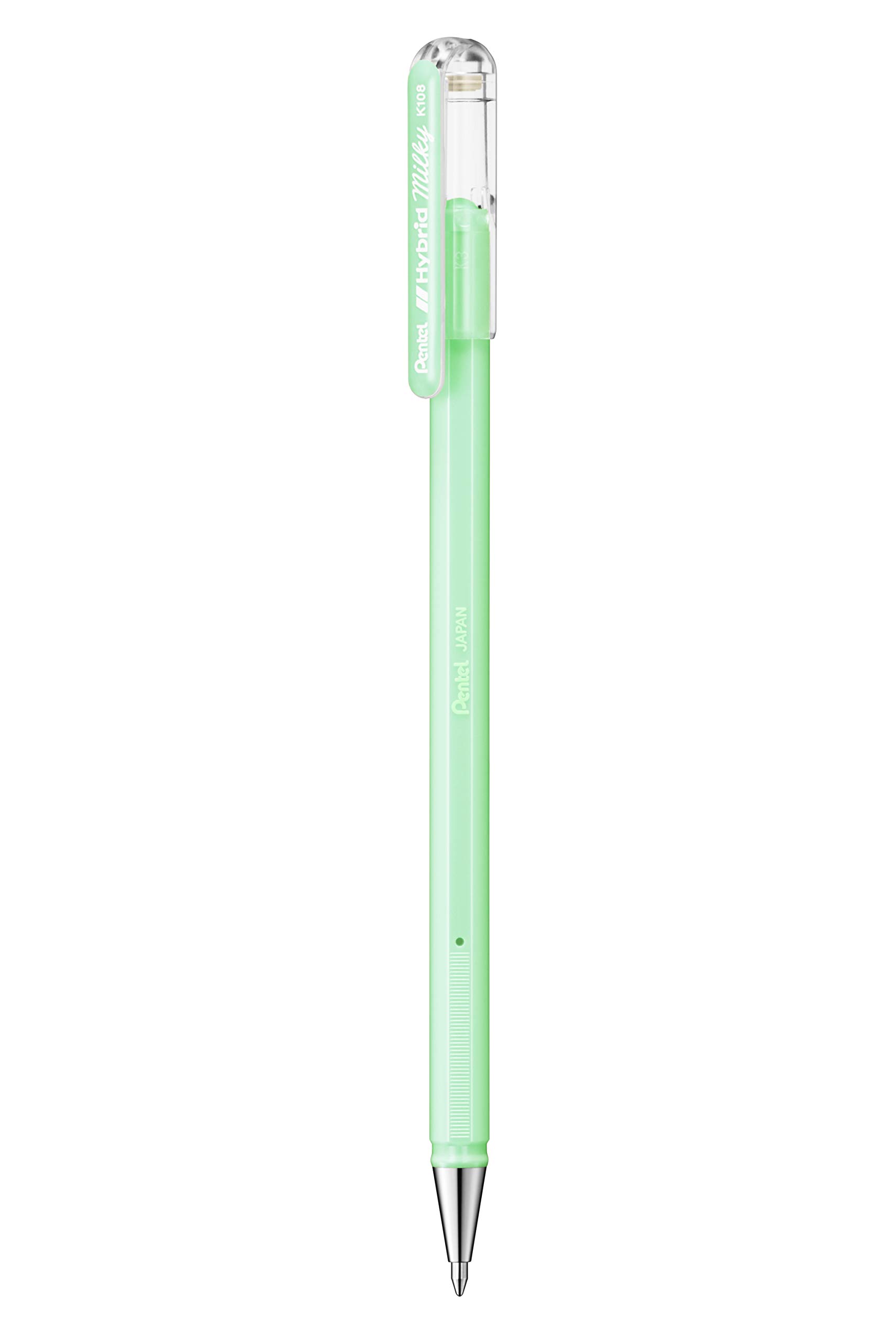 Pentel K108 Hybrid Milky Gel Rollerball Pen, 0.8mm Tip, Vivid on Light and Dark Paper, Pastel Green (Single Pen)