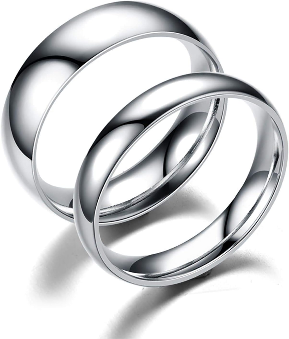 Aokarry 1Pair Couple Rings for Him and Her Set, Stainless Steel Comfort-Fit Polished Promise Anniversary Bands Rings for Men Women Silver