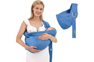 SHSYUE Baby Carrier Sling Wrap Ring, Soft Infant Baby Carriers for Newborn Toddlers Slings, Ergonomic Design Hug Strap for Newborns, Breathable Adjustable Multi-Functional Sling 8 to 36lbs-Blue