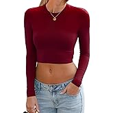 Abardsion Women's Sexy Long Sleeve Crop Tops 2025 - Basic Crew Neck Slim Fitted Fall Cropped Shirts