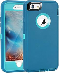 iPhone 6 Plus/6S Plus Case, Maxcury Heavy Duty Shockproof Series Case for iPhone 6 Plus /6S Plus (5.5") with Built-in Screen Protector Compatible with All US Carriers (Teal/Lt Blue)