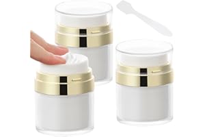 Segbeauty 50ml Airless Pump Bottles Travel,1.7oz Airless Pump Jars Pack of 3 Gold Empty Makeup Containers Vacuum Bottle Dispe