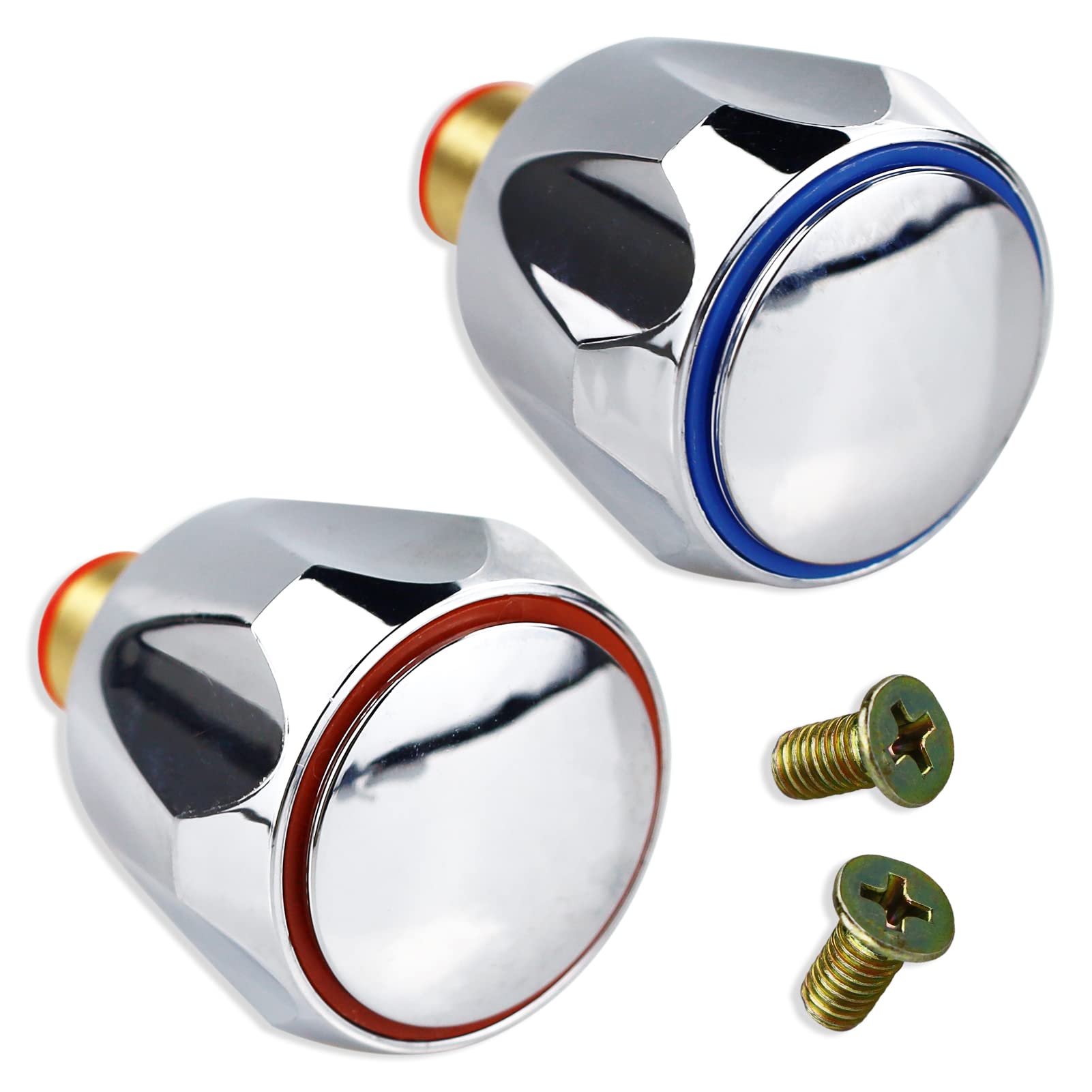 SZCXDKJ 2 Sets Replacement Bathroom Kitchen Sink Tap Standard Hot & Cold Tap 1/2'' Top Head Covers Chrome Plated Red and Blue Tap Top for Leaking Aging Taps