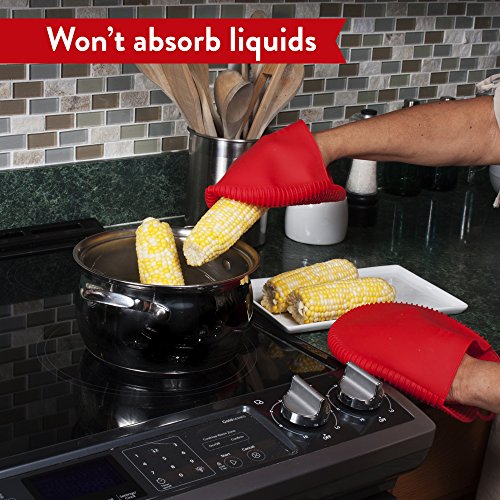 The Ultimate Pot Holders / Oven Mitts | 100% Silicone Mitt is Healthier Than Cotton & Easier to Clean, Won't Grow Mold or Bacteria | Unique Design Makes it Safe, Non-Slip, Flexible (Coral Red, 1 Pair) - Thumbnail 7