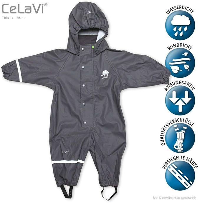 CeLaVi Jungen Regenanzug Einteilig in Vier Farben Regenjacke