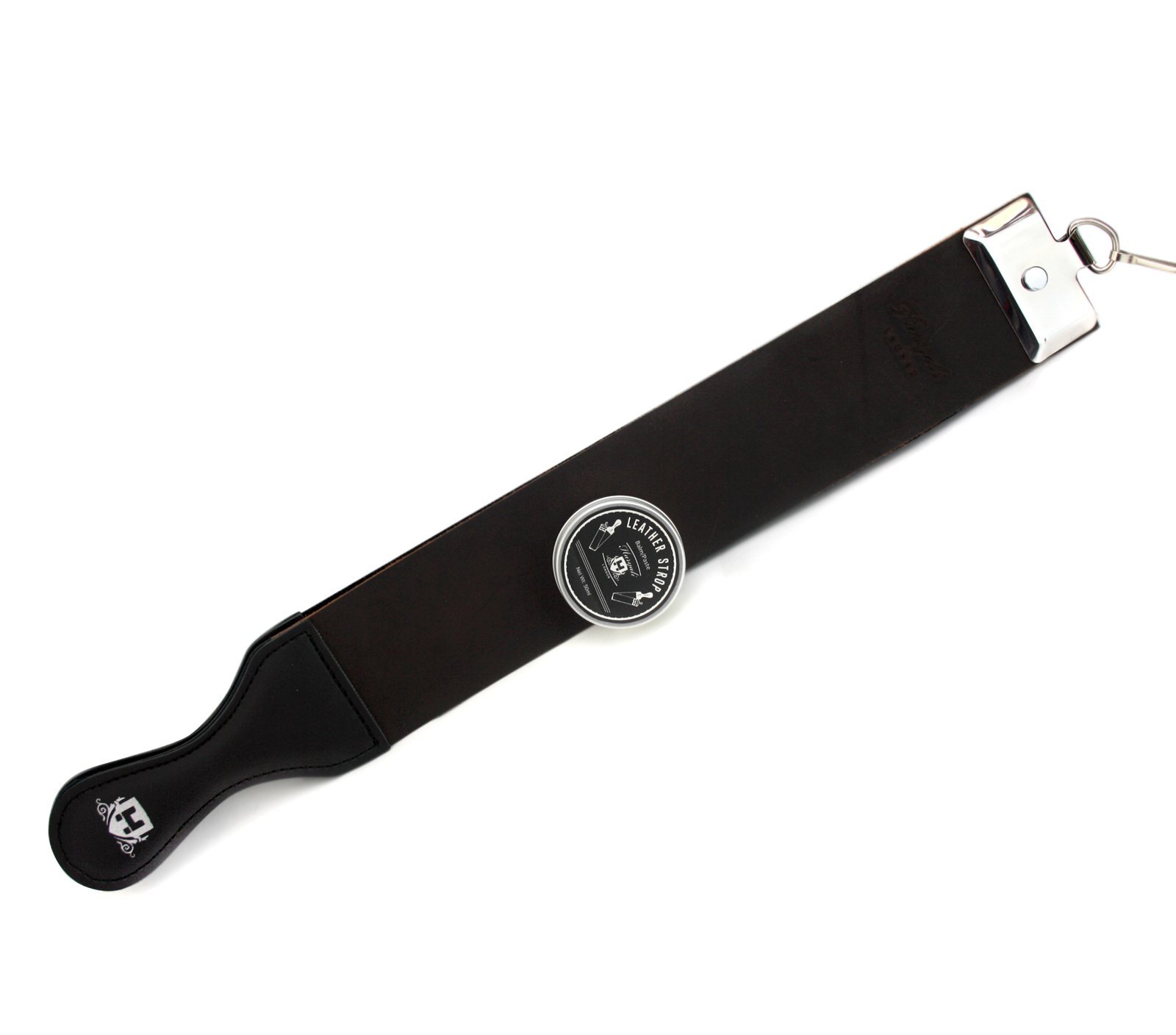 Haryali London Razor Sharpener - Genuine Leather Strop - Black Straight Razor Sharpener and Knife Sharpener with Handles - Honing Paste - Zero Waste Straight Razor Strop - Knife Strop