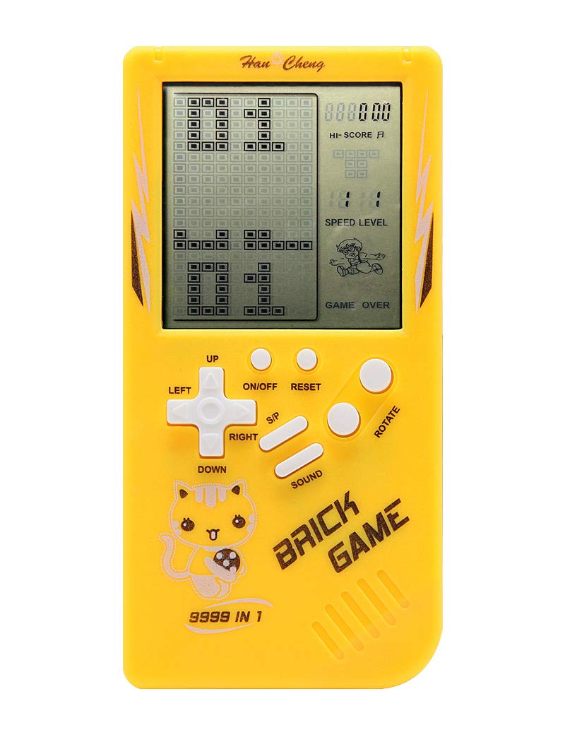 Retro big screen brick game console 9999 in 1 Tank/racing/shooting Casual puzzle game Adjustable difficulty and speed small and easy to carry best gifts (Yellow)