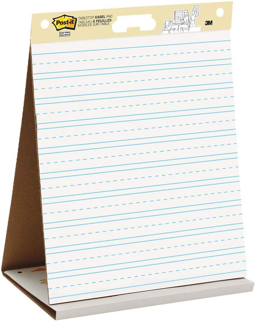 Post-it Super Sticky Tabletop Easel Pad, 20 x 23 Inches, 20 Sheets/Pad, 1 Pad (563PRL), Portable White Premium Self Stick Flip Chart Paper with Primary Lines, School Paper, Built-in Easel Stand : Post It Table Top Easel : Office Products