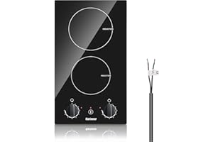 Karinear 2 Burners Induction Cooktop 12 Inch Electric Stovetop, 2 Burner Electric Cooktop with Knob Control,Drop-in Induction Stovetop, 9 Power Levels, 3500W, Hard Wired, 220-240V No Plug