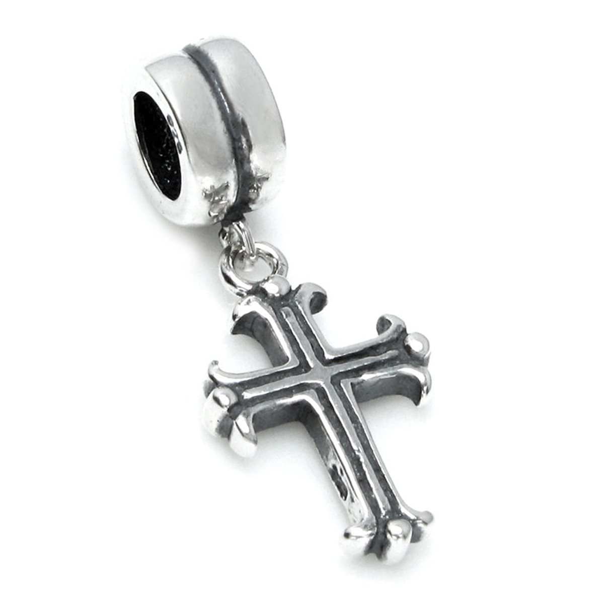Queenberry Sterling Silver Christ Christian Faith Cross Dangle Bead For European Charm Bracelets