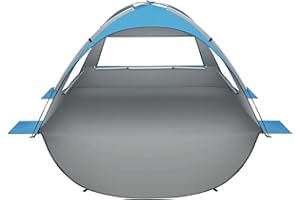 Oileus Beach Tent 2-3 Person Portable Sun Shade Shelter UV Protection, Extended Floor Ventilating Mesh Roll Up Windows Carrying Bag Stakes 6 Sand Pockets Fishing Hiking Camping,Blue