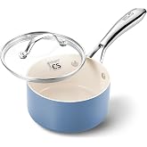 KOCH SYSTEME CS Small Saucepan with Lid, 1 Quart Nonstick Sauce Pan with PFAS-FREE Ceramic Coatings, Non-Toxic, Scratch-Resistant Small Cooking Pot with Lid, 1QT Small Sauce Pan, Blue