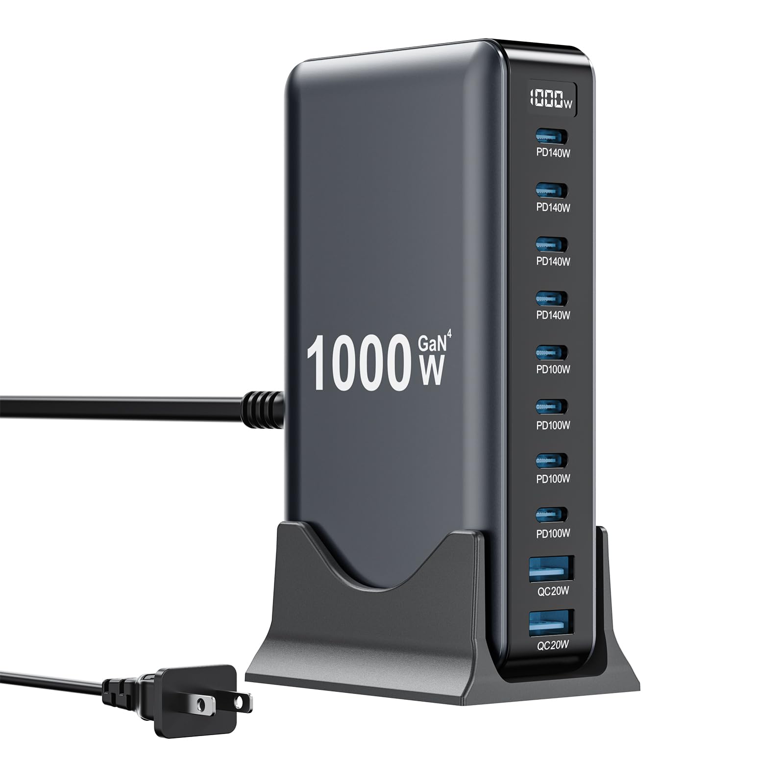 1000W USB C Charger Block,10-Port USB C Charging Station GaN IV Travel Essentials Multiple Port Charging Station,140W Laptop Fast Charger Adapter for MacBook Pro/Air,DELL,iPad,iPhone,Samsung Galaxy