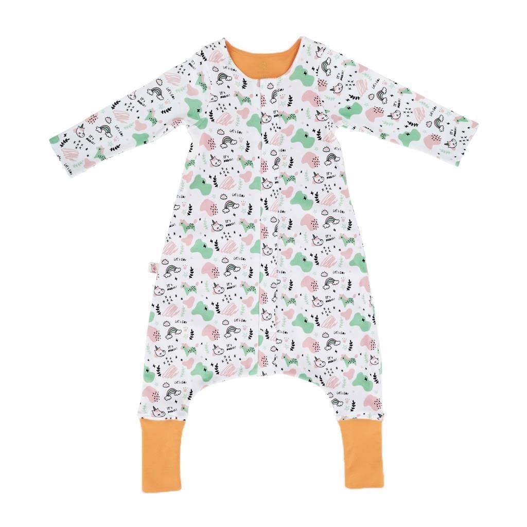 Woolnat Merino Wool Unicorn Double Layer Long Sleeve Kid's Sleeping Bag (1-2 Ages, Unicorn Themed, Coral)