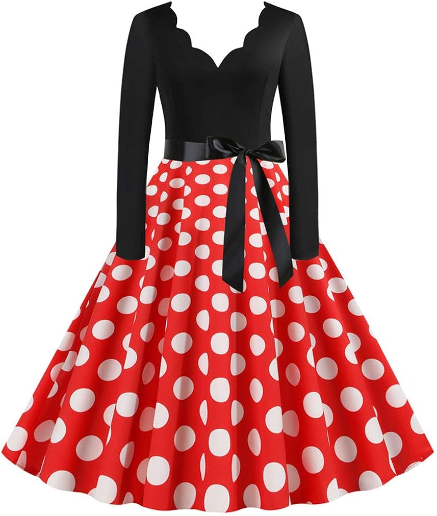 TOPBIGGER Women's Vintage Tea Dress Prom Swing Cocktail Party Dress Dot Print Party Dress Costume A-Line Dress