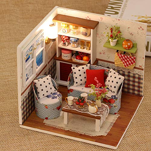 CONTINUELOVE DIY Miniatur-Puppenhaus-Kit - Holz-Miniatur-Puppenhaus-Modell-Kit - mit Möbeln, sprachaktivierten Lichtern… – Bild 7