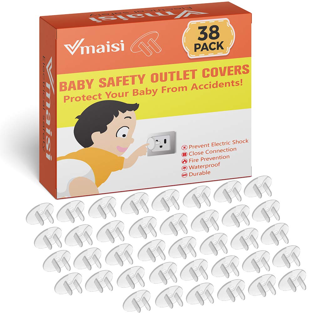 38 Pieces Clear Outlet Covers Baby Proofing - Vmaisi Electrical Safety ChildProof Plug Protector - (Clear, 38 Pack)