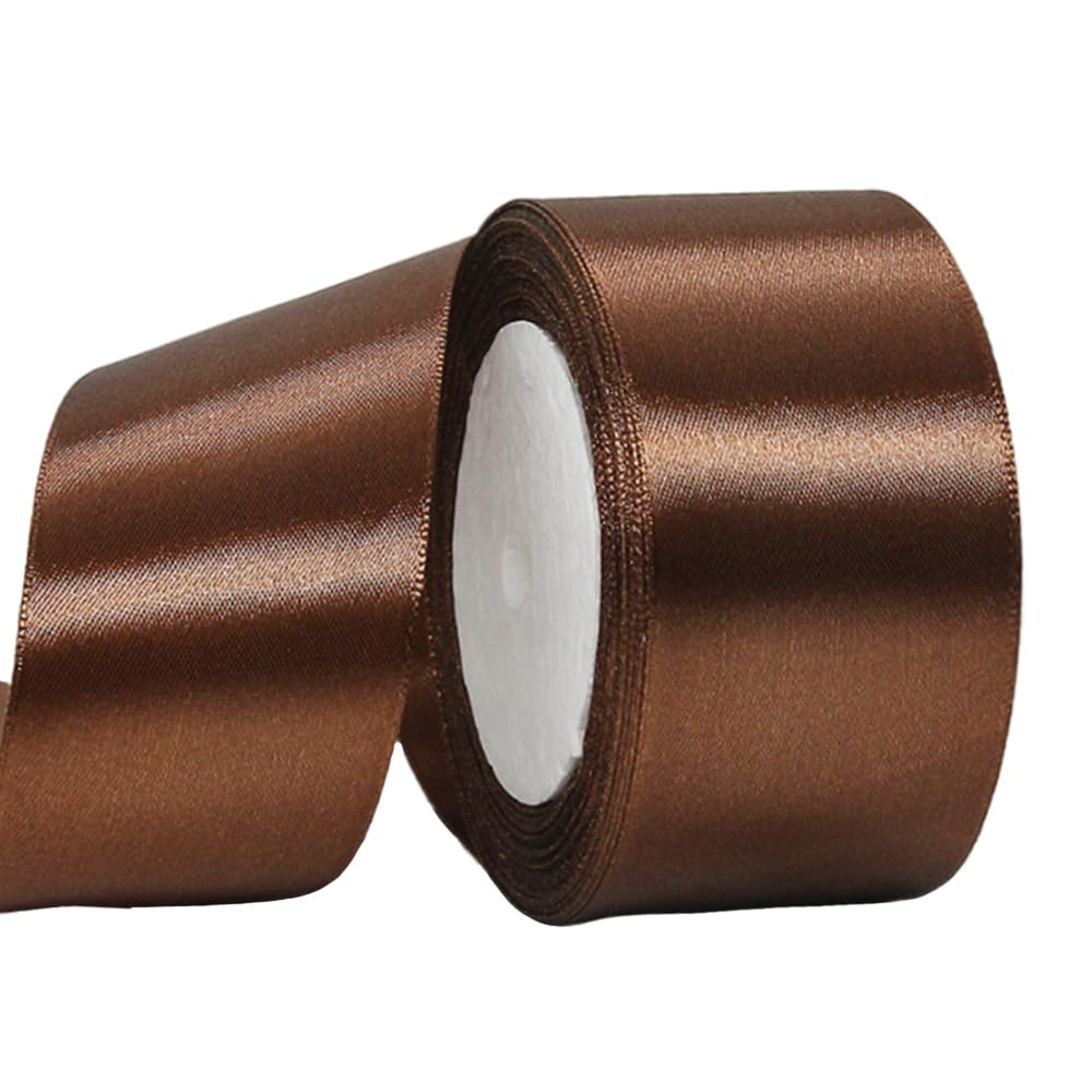 Wide Coffee Ribbon 50mm Satin Ribbons for Gift Wrapping,22m 1.9Inch Cake Ribbons Silk Thick Ribbon Coffee for Crafting,Christmas,Wedding Car,Hair Bows,Bouquets,Party,Cake Decorations