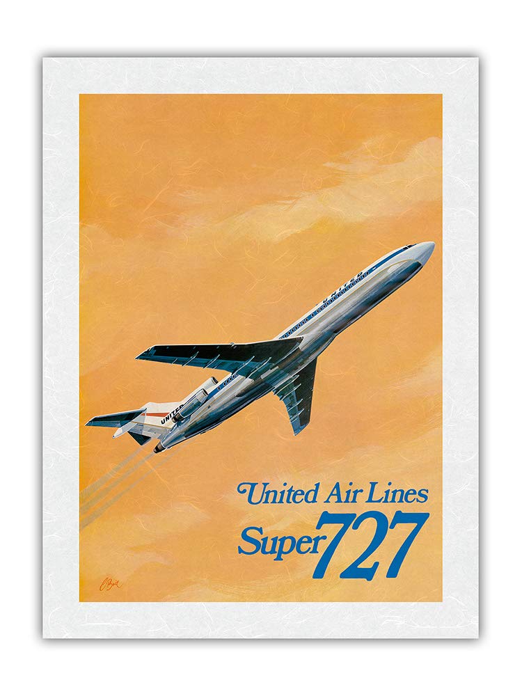 Boeing Super 727 Jet Airplane - United Airlines - Vintage Airline Travel Poster by C. Bail c.1969 - 