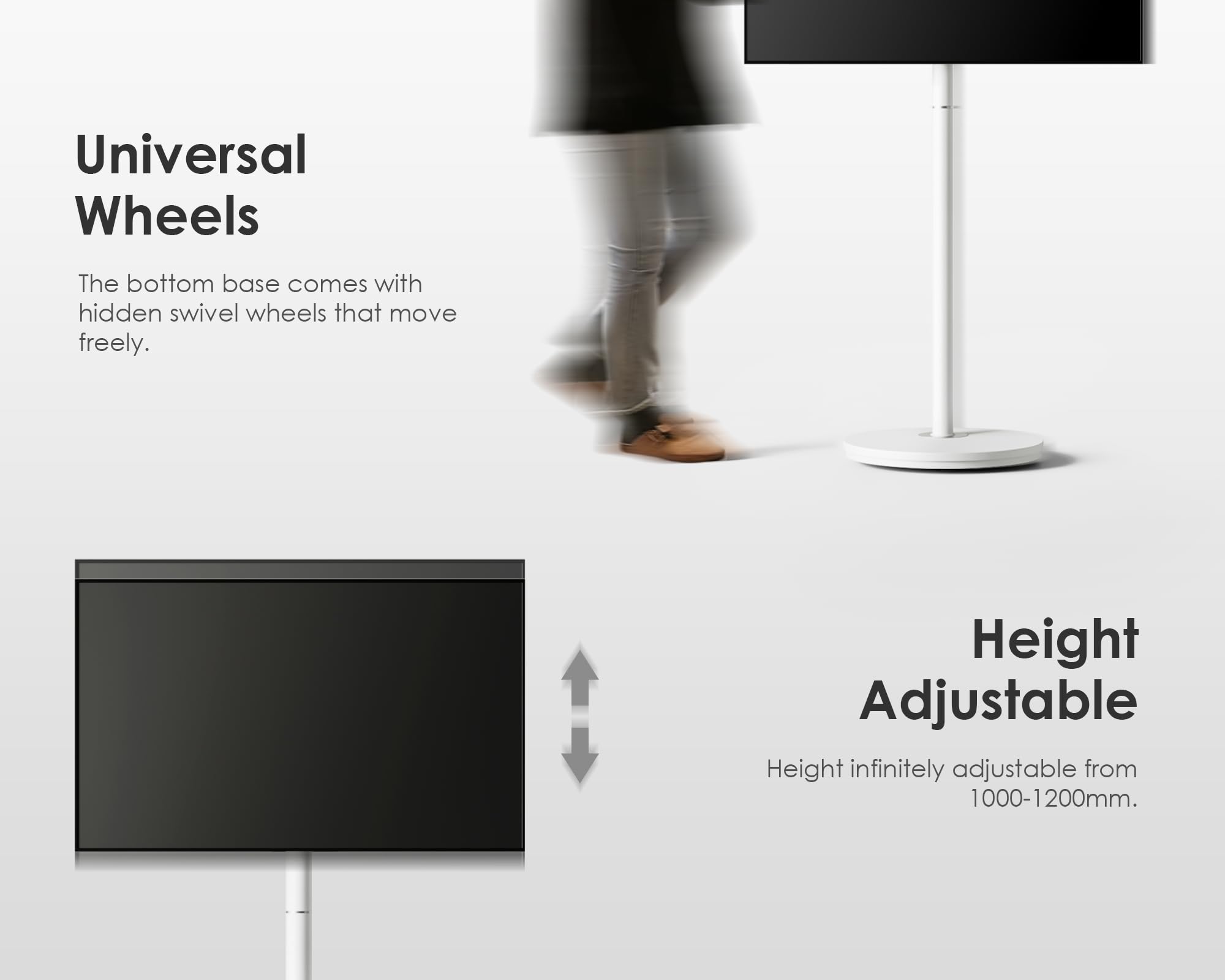 FITUEYES Design Small Rolling TV Cart for 24-48 Inches TV, Minimalist Modern TV Floor Stand on Wheels Fits Max VESA 200x200mm, V2 Portable Smart TV Cart, White, Master Series