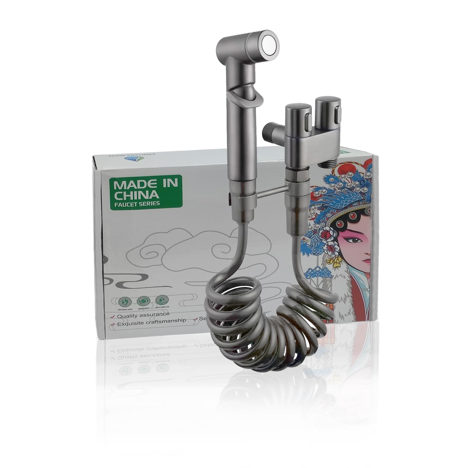 Bidet Sprayer Set Bidets Attachment for Toilet UK, Portable Bidet Shower with Extendable 2m Hose & Dual Control Valve Sprayer, Muslim Shower, Bath taps with Shower Attachment (Grey-T)