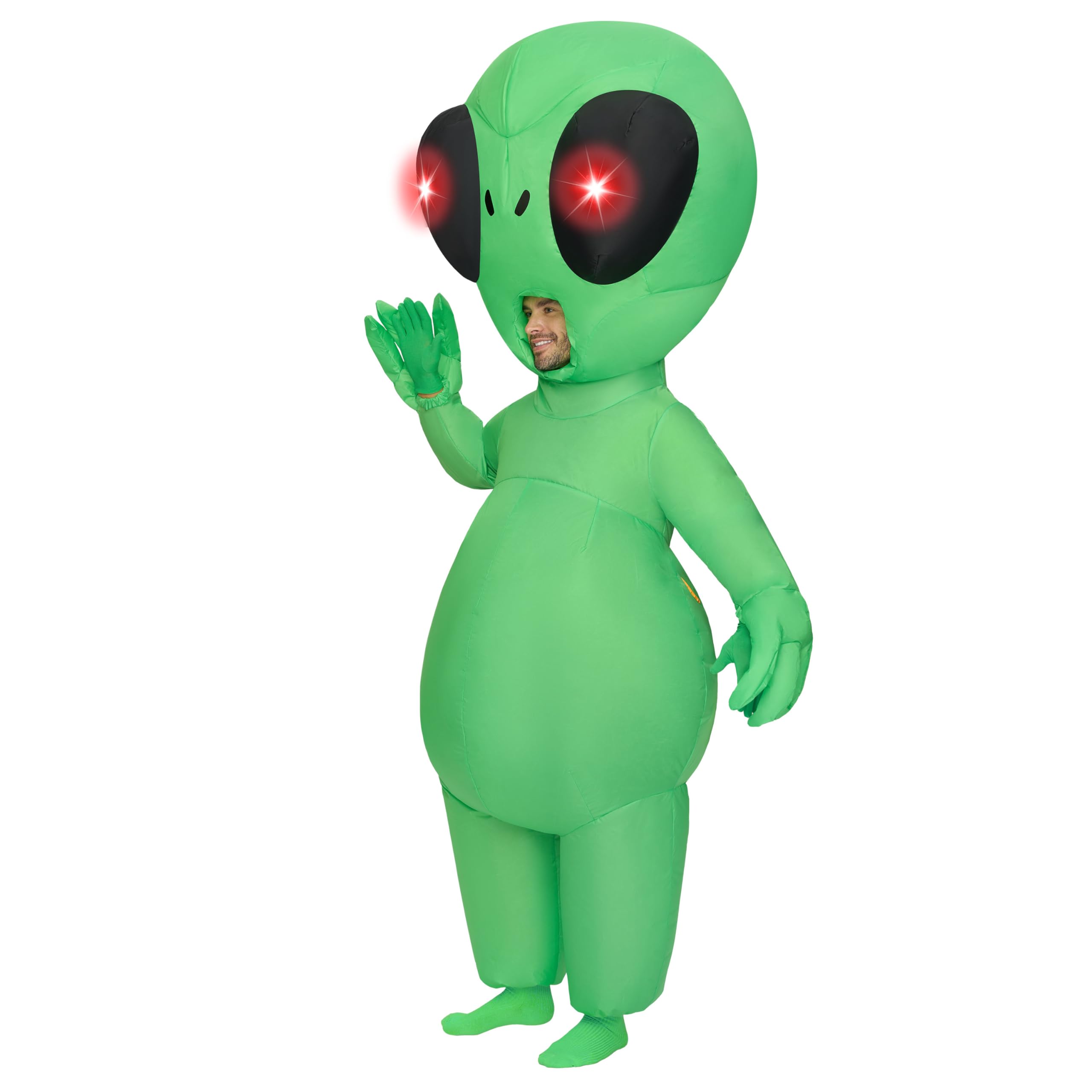 Photo 1 of Spooktacular Creations Adults Halloween Inflatable Costumes with Light Up Eyes, Scary Alien Blow Up Costumes for Men, Full Body Green Inflatable Suit with Gloves for Cosplay Alien Themed Parties ONE SIZE FITS ALL