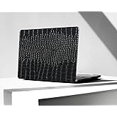 KEROM Compatible with MacBook Pro 14 Inch Case 2025-2021 M5 M4 M3 M2 M1 Chip A3434 A3112 A3185 A3401 A2918 A2992 A2779 A2442, Textured Aligator Skin PU Leather Hardshell & Keyboard Cover, Shiny Black