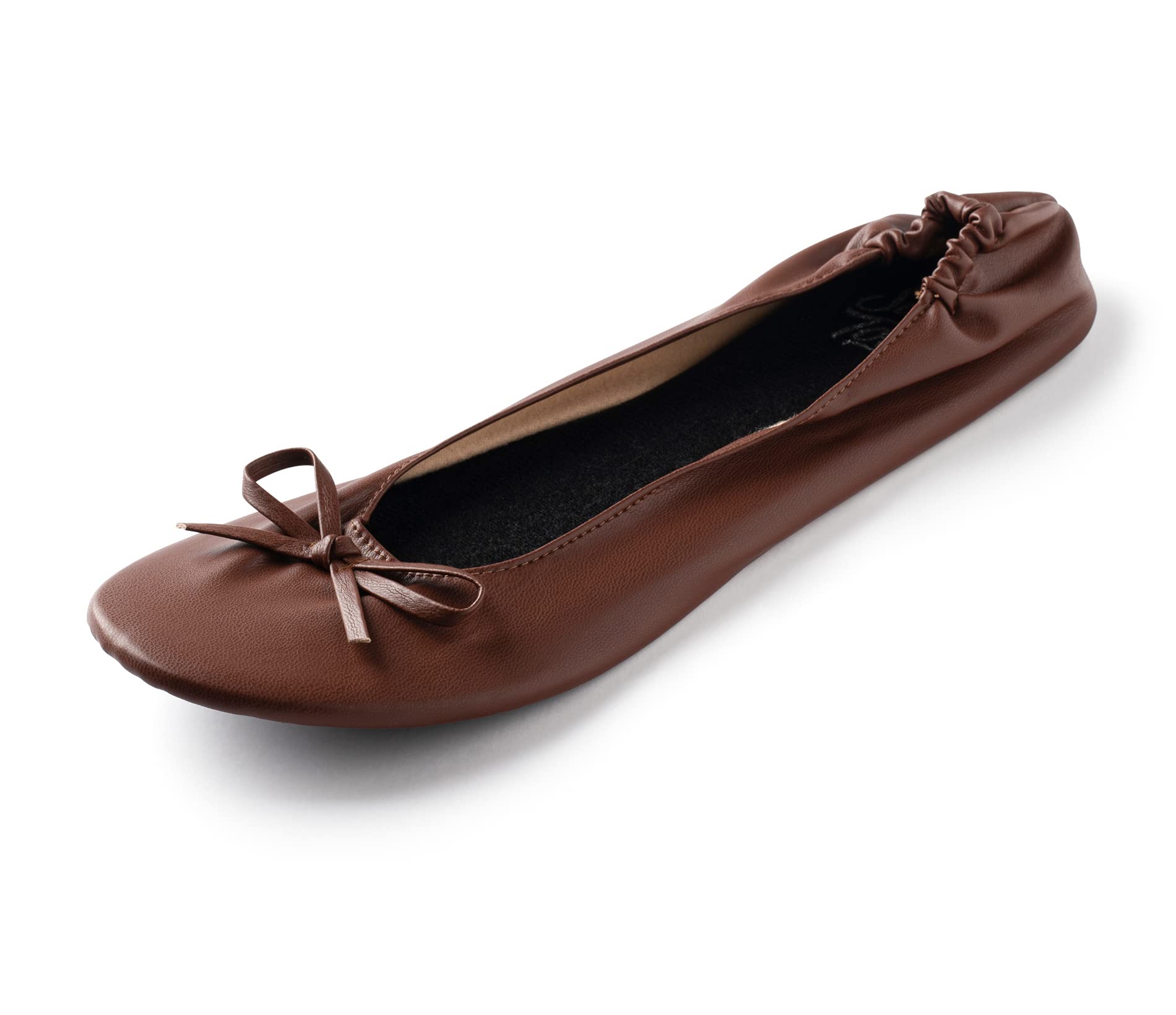 Women's Foldable Travel Ballet Slip On Shoes Brown