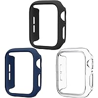 CORMAE Case for Apple Watch 38mm Hard PC Bumper Protective Case for iWatch Series 3 2 1 (38mm, Black+Clear+Navy Bule)