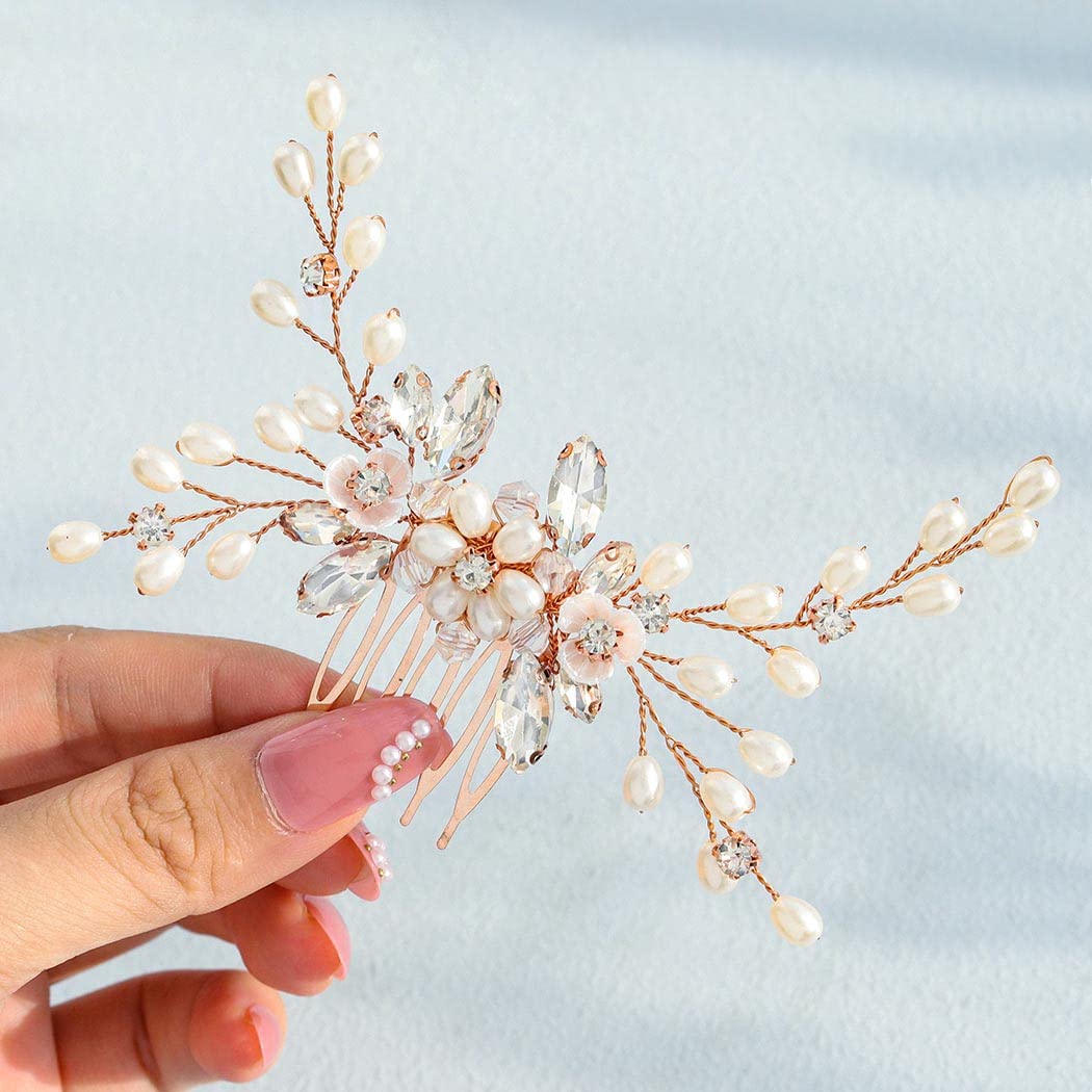 IYOU Bridal Wedding Hair Comb Silver Pearl Headpiece Flower Princess Hair Accessories for Girls and Women