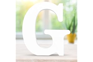 CUXFLS 6 Inch 3D White Wooden Letters, Unfinished Wood Alphabet for Letter Board - Wall Decor - DIY - Painted - Educational - Home Wall Decoration (Letter G)