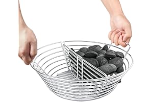 DOLAMOTY The Accessories for Big Green Egg, Ash Charcoal Basket for Large BGE, Parts for Big Green Egg, Stainless Steel Grill Ash Baskets for The Large(L) BGE and Kamado the Joe Classic(with Divider)