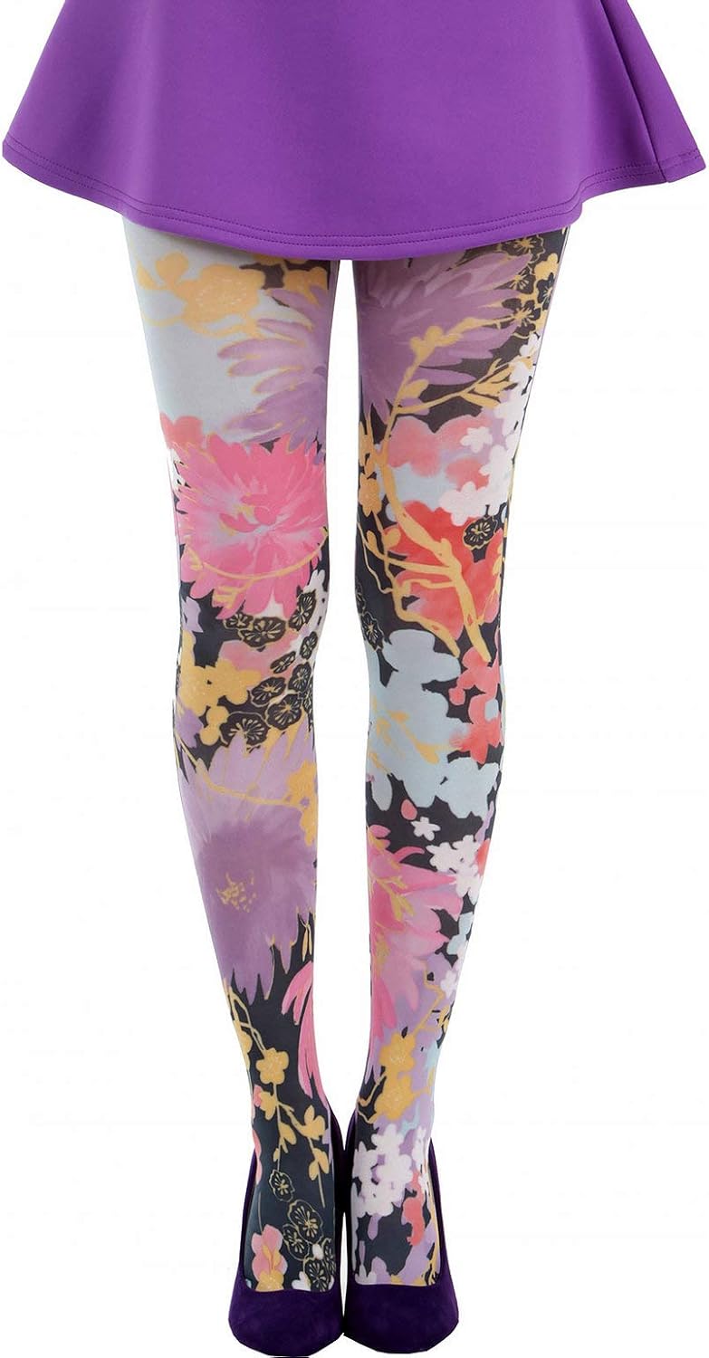 Floral opaque patterned tights colorful Freesia for all women Amazon