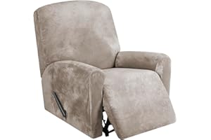 FestiCorp Recliner Chair Covers Real Velvet 4-Pieces Recliner Covers for Small Lazy Boy Recliner Chair Stretch Recliner Sofa Slipcovers Furniture Protector with Side Pocket & Elastic Bottom, Taupe