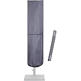 SUPERJARE Patio Umbrella Cover with Rod for 7 to 11 Ft Umbrellas & 15 Ft Double-Sided Umbrellas, 600D Protective Waterproof Cover with Zipper, Gray
