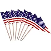 CANTENDO 100 Pcs USA American Triangle Toothpick Flags, Small Mini Stick Cupcake Toppers US Flags Party Decoration Celebration Cocktail Food Bar Cake Flags