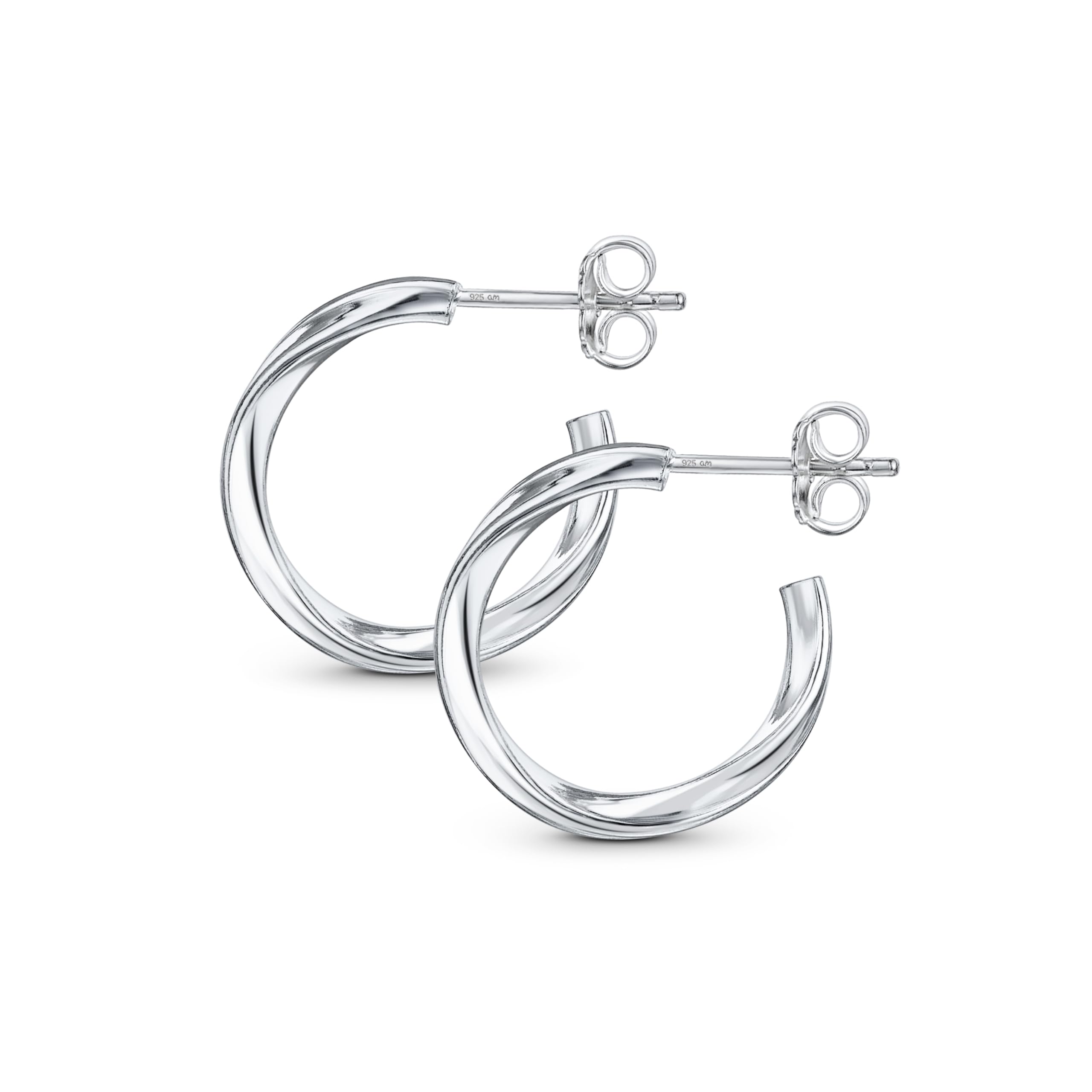 Amberta Italian 925 Sterling Silver Twisted Hoop Earrings for Women: Half Hoop Earrings 20 mm