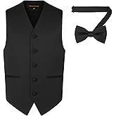 Men's 2pc Solid Tuxedo Vest Bowtie Set-50-A-Black-L
