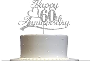 ROKAPARY 60 Anniversary Cake Topper Silver Glitter, Wedding Anniversary Party Decoration Ideas, Premium Quality, Sturdy Doubled Sided Glitter, Acrylic Stick. Made in USA (60th Silver)