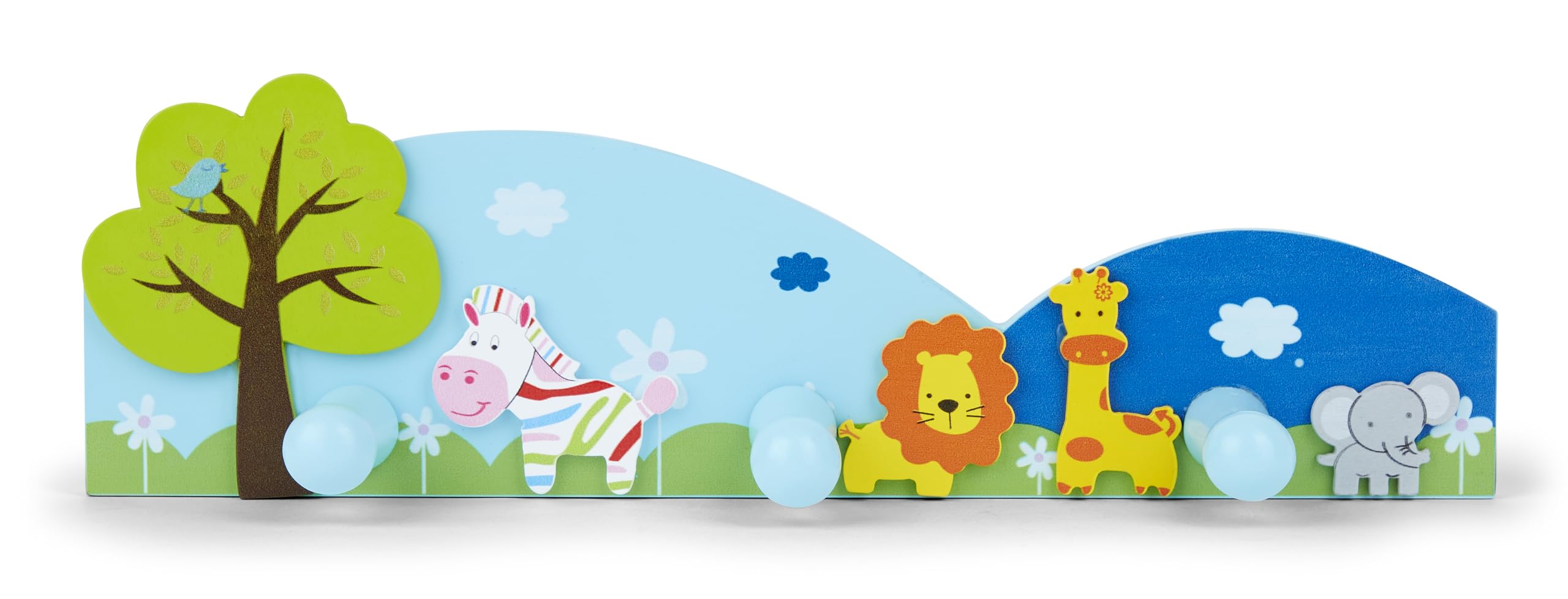 Mousehouse Gifts - Triple Coat Hook Wall Hanger, Safari Wooden Door Hooks for Children's Nursery or Bedroom (Safari)