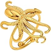 Izpack Sea Octopus Statement Wrap Ring Stainless Steel 18K Gold Plated Ocean Animal Adjustable Open Finger Rings Bands Fashion Summer Beach Party Jewelry for Women Friends