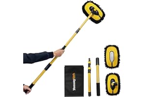 YeewayVeh 140cm 55" Car Wash Brush Mop with Long Handle, 15° Curved Car Wash Cleaning Kit Extendable Microfiber Sponge with S