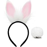 JOGSHR Adult Bunny Ears Headband with Tail Easter Halloween bunny Cosplay Costume Furry Rabbit Ear White/Black/Gray