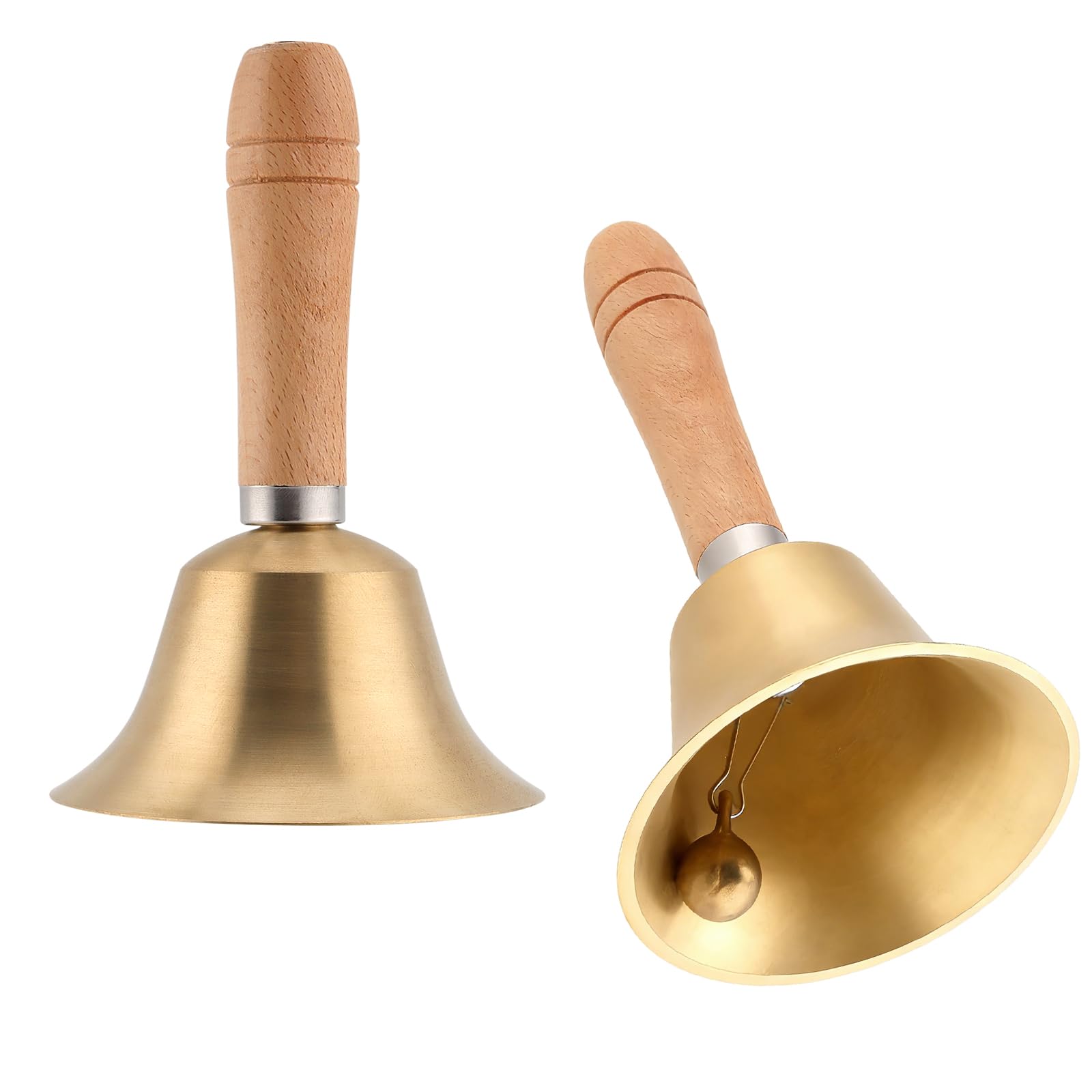 YUENPUN 2 PCS Solid Brass Hand Bell, 14.5 x 8cm Wooden Hand Bells, Loud Call Bell for Hotel, Festival, Christmas,Wedding Service