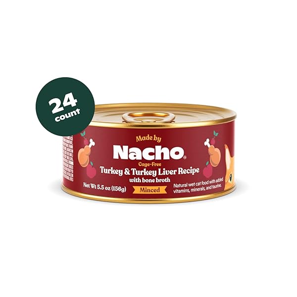MADE BY NACHO PREMIUM MINCED WET CAT FOOD WITH HYDRATING BONE BROTH 5.5OZ (24 PACKS) (CAGE-FREE TURKEY & TURKEY LIVER)
